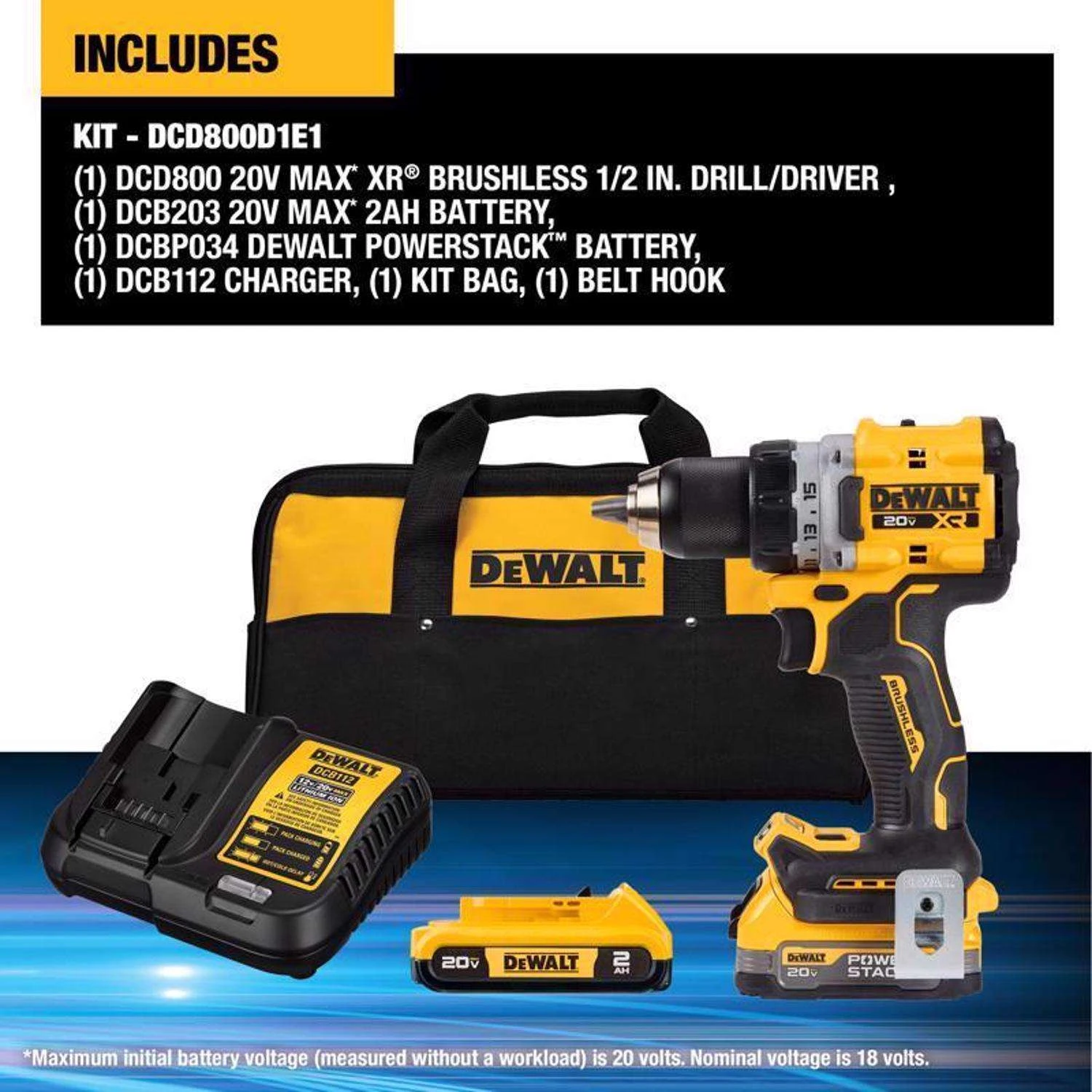 DeWalt 20V MAX XR PowerStack 1/2 In. Brushless Cordless Drill/Driver Kit (Battery & Charger) 4 DeWalt 20V MAX XR PowerStack 1/2 In. Brushless Cordless Drill/Driver Kit (Battery & Charger) - Image 2
