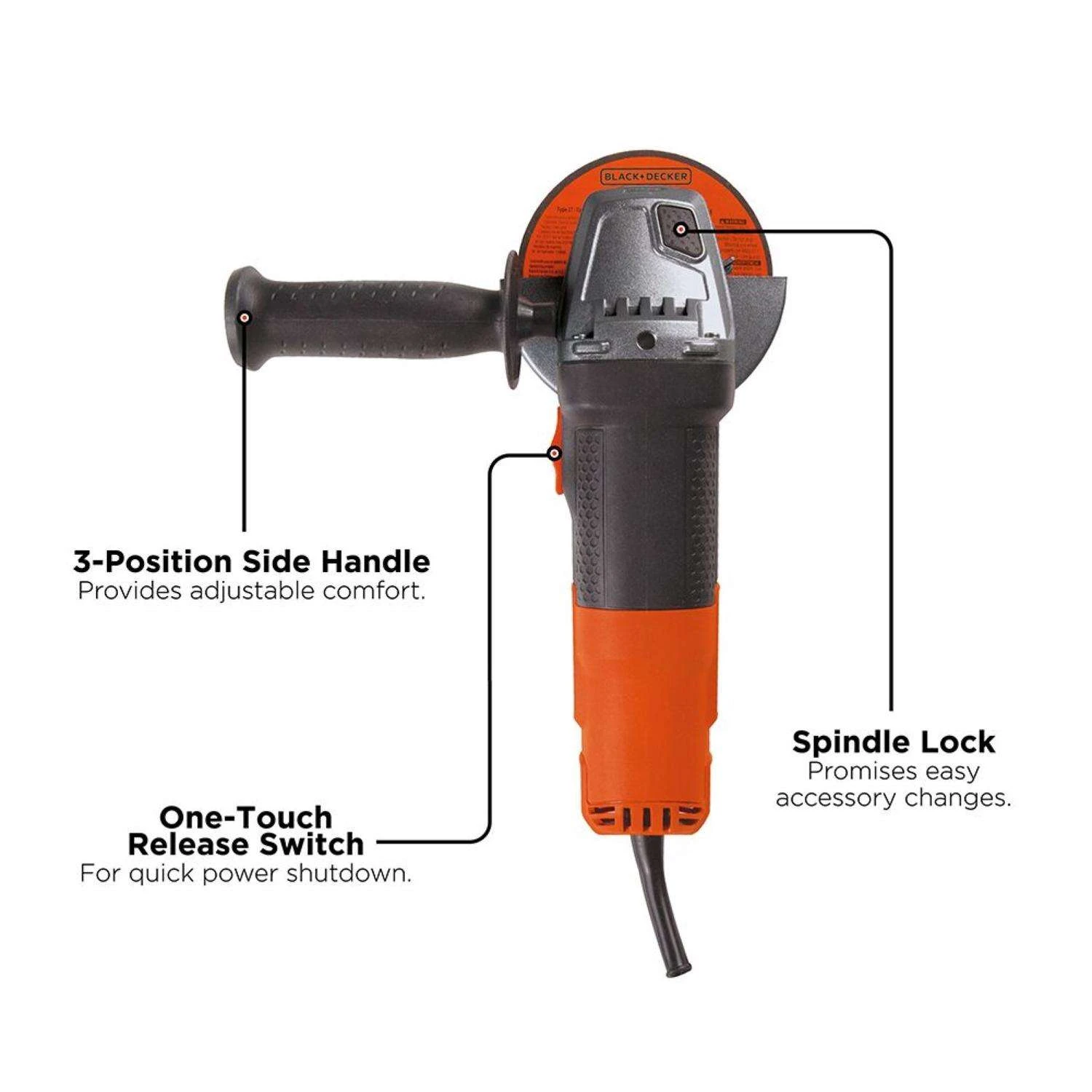 Black & Decker Black+Decker 6 Amps Corded 4-1/2 In. Angle Grinder Tool Only 4 Black & Decker Black+Decker 6 Amps Corded 4-1/2 In. Angle Grinder Tool Only - Image 2