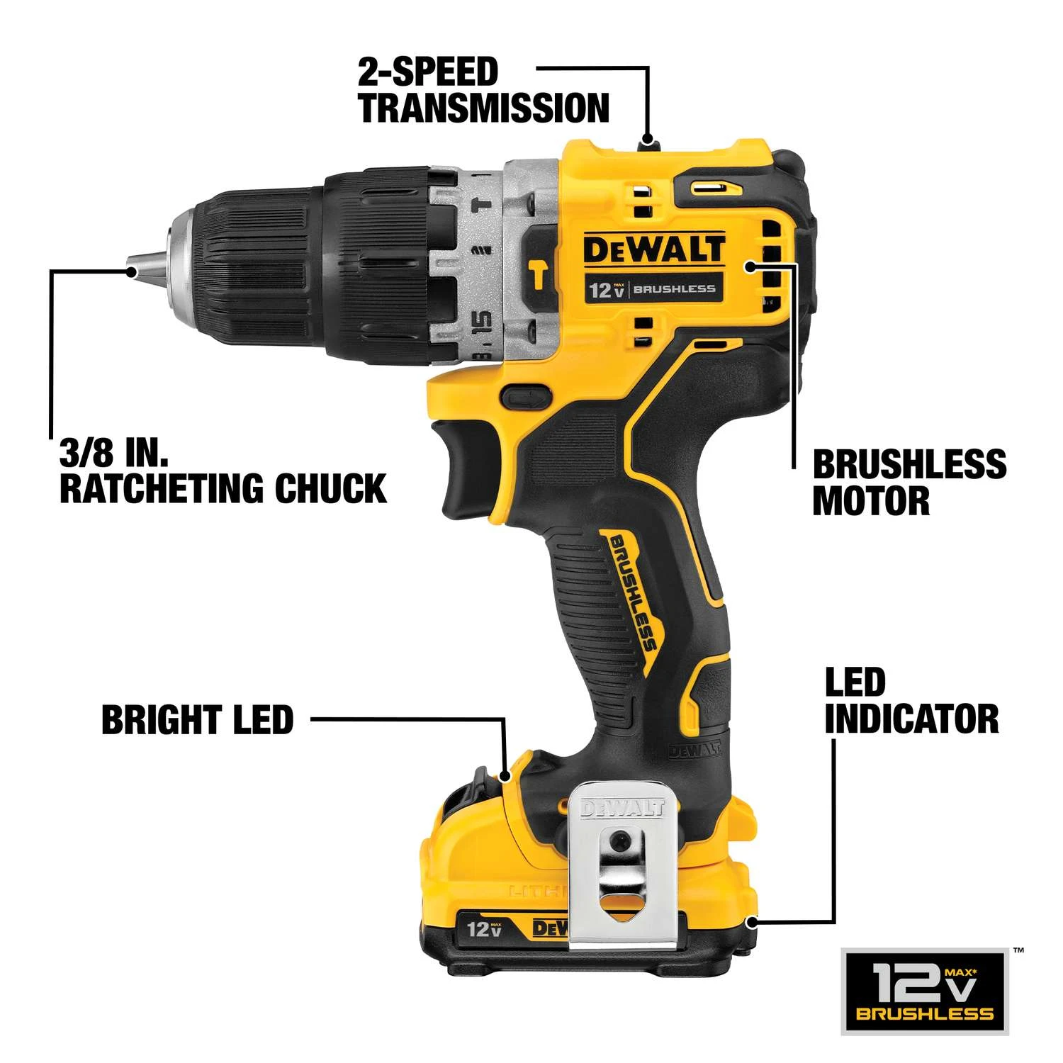 DeWalt 12V MAX Xtreme 3/8 In. Brushless Cordless Hammer Drill Kit (Battery & Charger) 4 DeWalt 12V MAX Xtreme 3/8 In. Brushless Cordless Hammer Drill Kit (Battery & Charger) - Image 2