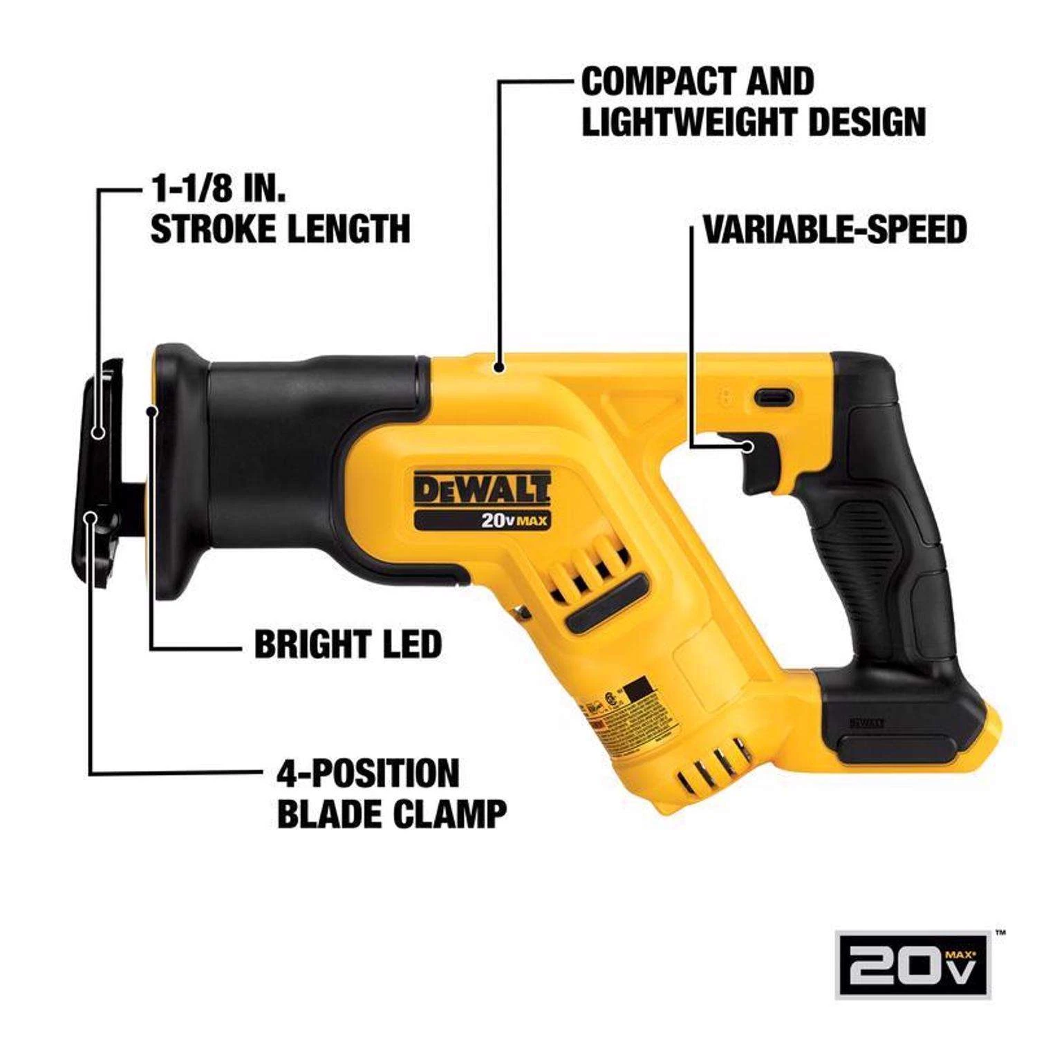 DeWalt 20V MAX Cordless Brushed Compact Reciprocating Saw Kit (Battery & Charger) 4 DeWalt 20V MAX Cordless Brushed Compact Reciprocating Saw Kit (Battery & Charger) - Image 2