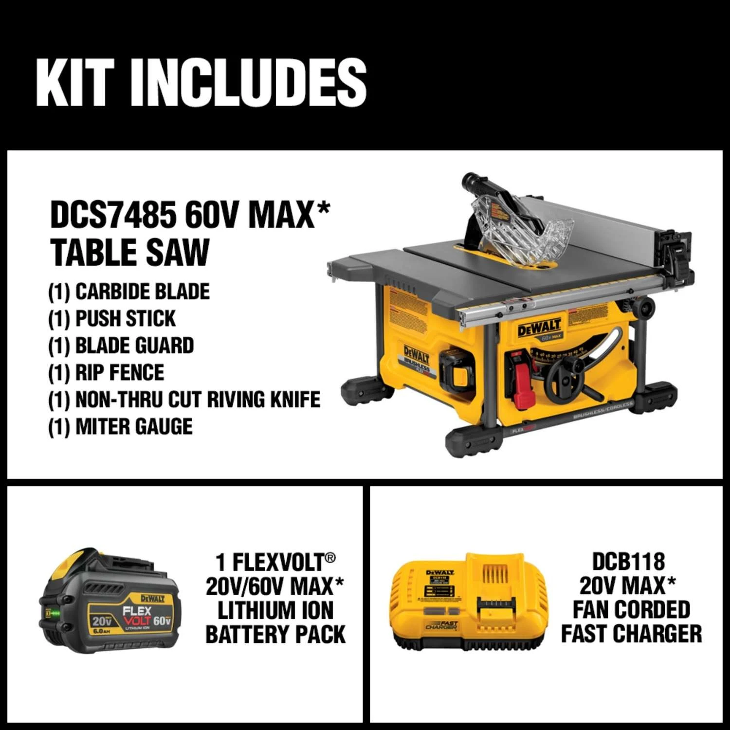 DeWalt 60V MAX FLEXVOLT Cordless 8-1/4 In. Table Saw Kit (Battery & Charger) 4 DeWalt 60V MAX FLEXVOLT Cordless 8-1/4 In. Table Saw Kit (Battery & Charger) - Image 2