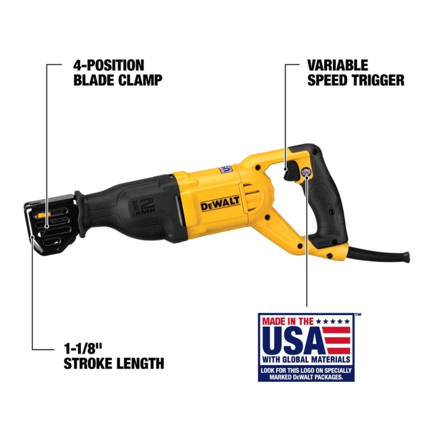 DeWalt 12 Amps Corded Brushed Reciprocating Saw Tool Only 4 DeWalt 12 Amps Corded Brushed Reciprocating Saw Tool Only - Image 2